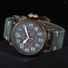 Armbanduhren Bronze Vintage Alter Mode Einzigartige Quarzuhr Männer Lederarmband Luxus Kreative ArmyGreen Uhren Zifferblatt Uhr