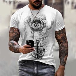 Men's T-Shirts Vintage Mens T-shirt Summer Short Slve O-neck 3D Anchors Print Top T Shirt Oversized Mens Clothing Casual Strtwear Y240314