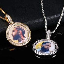 Hip Hop Memory Pendant Copper Set T-square Zircon Chaoren Circular Photo Frame Necklace