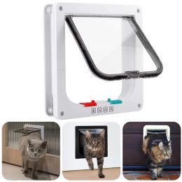 Cages White Pet Door Magnetic Door Limiter Cat Safe Lockable Two Way Free Entry Exit ABS Plastic Small Pet Gate Door Kit Cat Flap Door