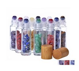 Roll On Bottles 10Ml Essential Oil Rollon Glass Per Bottle With Crushed Natural Crystal Quartz Stone Roller Ball Bamboo Drop Deliv7714300