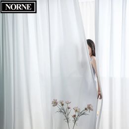 NORNE Top Quality Luxurious Chiffon Solid White Sheer Curtains for Living Room Bedroom Decoration Window Voiles Tulle Curtain 240301