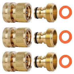 Connectors Garden Hose Quick Connectors Solid Brass 3/4 Inch GHT Thread Easy Connect Fittings NoLeak Water Hose Male Female Pack