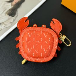 Luxurys Leather Keychains Trendy 6 Colours Crab Pendant Keychain Can Put Change Earphonecase Widget Mini Money Bag Coin Purse Keychains Unisex Carton Ornament