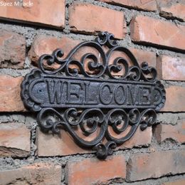 Welcome Sign Wall Plaque Home Garden Outdoor Hanging Decor decorative creative retro shop signs Cast Iron Country Cottage House 240312