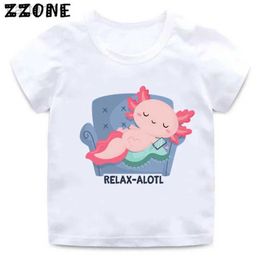 T-shirts Hot Sale Relax Axolotl Cartoon Kids T-Shirts Cute Girls Clothes Baby Boys T shirt Summer Short Sleeve Children Topsooo2315 ldd240314