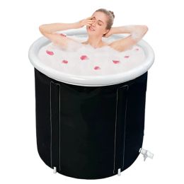 Bathtubs Black Bath Bucket Adult Household Folding Bucket PVC Inflatable SPA Ice Bath Ice Therapy Double Layer Lid