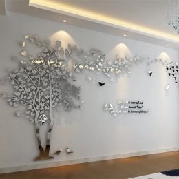Stickers DIY Large Tree Sticker wallpaper Acrylic Mirror Wall Stickers For Living Room TV Background Wall Home Decoration Mural Art Wall