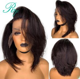 Neue Pixie 150 Short Cut Bob Blunt Yaki Lace Front Simulation Echthaar Perücken für schwarze Frauen vorgezupft verworren gerade synthetisch 6709730