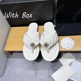 Slippers New Leather sandals Pearl camellia Flip-flops foot sandal grid rhomboid Diamond Flat slides Casual Wear Beach Flip Flops Comfort Summer With box