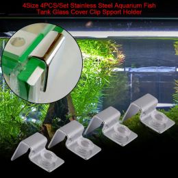 Stands 4pcs Stainless Steel Lid Clips Clamps Glass Cover Support Holders with 4pcs Silicone Pads for Aquarium Fish Tank