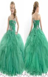 Beauty Glitz Girls Pageant Dresses Princess Tulle Beaded Green One Sleeve Children Kids Flower Girl Dresses4095191