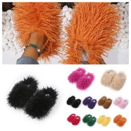 Sandals Hot Selling Fur Slippers Mule Women men Daily Wear Fur Shoes White Orange Black brown Metal Chain Casual Flat Shoe Trainer Sneakers GAI