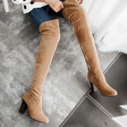 Boots Women Over The Knee Boots 2023 Winter High Heels Suede Girl Thigh High Boots With Side Zip Female Shoes Big Size 43