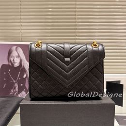 high quality Luxury Designer Women Chain Shoulder Bag Fashion Lady envelope bag Crossbody Purses Caviar Handbags Classics Wallets Clutch Leather Gift Box