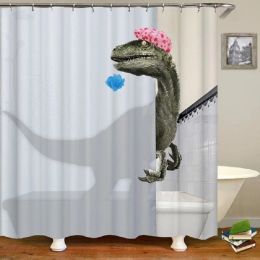 Shavers Cute Dinosaur Funny Shower Bathroom Curtain Waterproof Cat Green Leaves Fabric Pastel Toilet Door Curtains Modern Marble Cortina