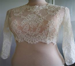 Cheap Bridal Wraps Modest Alencon Lace Crystals Long Sleeves Wedding Bridal Bolero Wedding Dresses Custom Made Sheer Lace Appl9444816