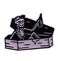 Skeleton cheers in coffin badge black Gothic art Halloween brooch cool punk decor5271532