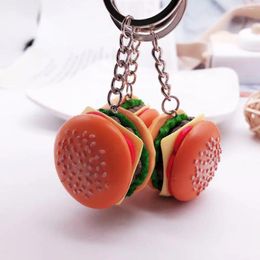 Keychains 4pcs/set 4cm PVC Hamburger Key Chains Simulation Food Car Bag Accessories Promotion Gift Creative Rings