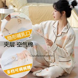 Spring Sand Air Cotton Nightwear Postpartum Confinement Women Pama Sets Maternity Abstraction Sleepwear Lounge Wear
