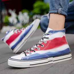 Casual Shoes Unisex Canvas High Top Men Mid-Cut Sneaker Lace Up Pacthwork Quality Footwear For School Fresh Colours 38-44