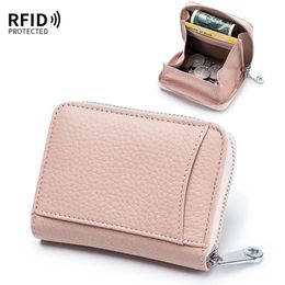 New Genuine Leather Coin Purse Men Small Change Pocket RFID Blocking Business Card Holder Women Elegant Mini Wallet Money Bag