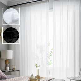 Curtains 2 Colors Black White Super Soft Elegant S Folds Chiffon Tulle Sheer Curtain for Bedroom Living Room Window Hidden Back Tabs