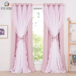 Curtains RYB HOME 1Pc Blackout Curtains Double Layers Romantic Sheer Curtains For Living Room Kids Girls Curtains for Bedroom Decoration