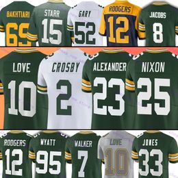 Wholesale Josh Jacobs Football Jersey 10 Love Christian Watson Xavier McKinney AJ Dillon David Bakhtiari Lukas Van Ness Jayden Reed Luke Musgrave Tucker Kraft Romeo