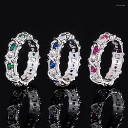 Cluster Rings 925 Silver Ruby Emerald And Sapphire Synthetic Gemstone Lab Diamond For Women Engagement Wedding Bands Cocktail Party Fine