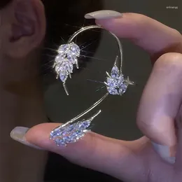 Backs Earrings Leave Feather Fake Piercing Clip On For Women Elegant Sparkling Zircon Crystal Butterfly Ear Cuff Wedding Jewelry