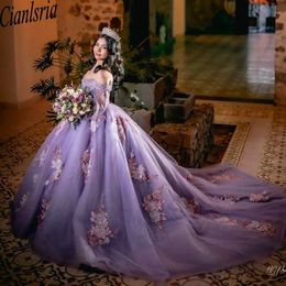 Mexico Purple Off The Shoulder Quinceanera Dress 2024 Sparkly Sequined Corset Prom Dress Tiered Ball Gown Sweet 16 15 Robe De