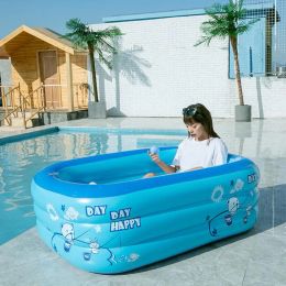 Bathtubs Inflatable Child Pool Indoor Outdoor Rectangle Blow Up Swimming Pool Toddler Water Game Play Center 3 Rings for Family Adult Kid