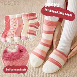 Kids Socks 5Pairs/Set Cute Striped Heart Baby Socks Winter Warm Thick Plush Sock for Girls Korean Kids Terry Mid Tube Sock YQ240314
