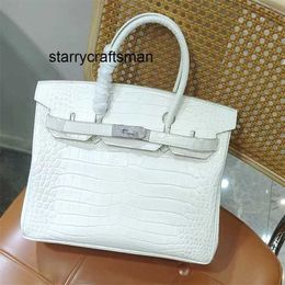 Women Genuine Leather Handbag L High Grade Feeling Bag Diamond Buckle Himalayan White Leather Women's Crocodile Pattern Handbag Versatile and Trendy Large 00LU