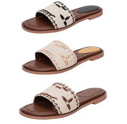 Designer Flat Sandals Luxury Slippers Womens Embroider Fashion Flip Flop Letter Slipper For Women Summer Beach Slide Ladies Low Heel Shoes