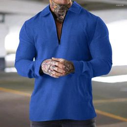Men's Polos European American Trendy Street Fashion Lapel Polo Shirt Solid Zipper Casual Loose V-neck Patchwork Long Sleeve Top