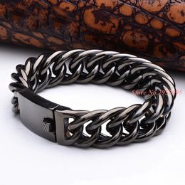 22cm15mm Heavy Wide Black 316L Stainless Steel Bracelet Men Bicycle Motorcycle Chain Mens Bracelets Bangles 240227