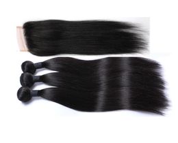 Brazilian Peruvian Hair Weave Natural color With Closure Cheap Unprocessed Straight hair Weft With Lace Closure 4pcs For a Full He5420078