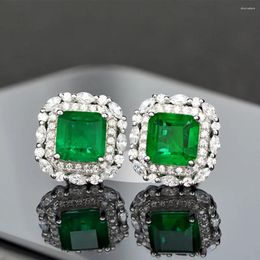 Stud Earrings CMajor Sterling Silver Solid S925 Fine Jewellery Retro Fashion Emerald Square Cubic Zircon Classic For Women