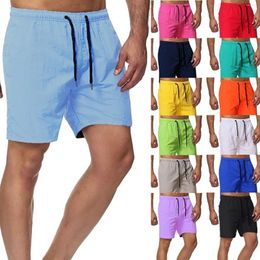 Men's Shorts Mens Solid Casual Classic Fit Drawstring Summer Elastic Waist Pockets Simple Cargo Pants Pantalones 2024