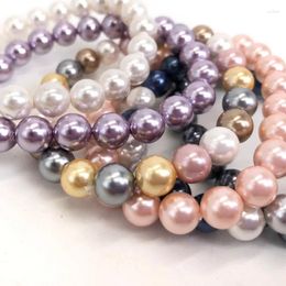 Strand Shell Pearl Bracelet Tricolour Electroplated Imitation Pearls Charm Elastic Bangle Women Jewellery Party Anniversary Wedding Gift