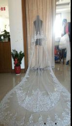 Selling Luxury Real Image Wedding Veils Three Meters Long Veils Lace Applique Crystals Two Layers Cathedral Length Cheap Brid2482548