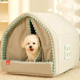 Mats Light Green Colour Closed Dog House Winter Windproof Nest for Dogs Cats with Door Curtain Outdoor Portable Cat Tent Dog Villa