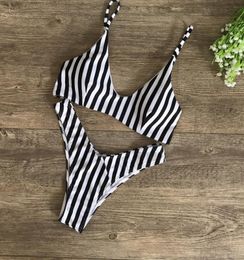 New 2018 Thong Bikini Swimwear Sexy Zebra Black And White Stripes Print Split Swimsuit Europe Swimming Suit For Women Bikinis Y1905411558