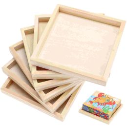 Crafts 6 Pcs Wooden Trays Hexahedral Painting Special Storing Trays Blocks Puzzle Trays Wood Panel Boards Kids Toys Craft Supplies