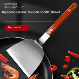 Turners PALONE Stainless Steel Pancake Scraper Turner Steak Spatula Grill Fried Meat Pizza Shovel with Wooden Handle BBQ Kitchen Tools