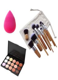 Concealer Palette 15 Colours Makeup Palette Facial Camouflage Contour Palette with Sponge Puff Oval Bamboo Handle Premium Synthe1683770