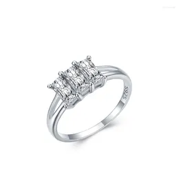 Cluster Rings S925 Sterling Silver Ring Amazon Cross-border Fashion Rectangular Simulation Diamond Elegant Party For Women
