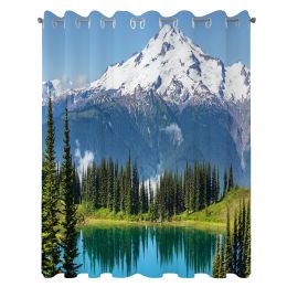 Curtains Nature Kitchen Curtains Idyllic Crystal Lake Surrounded by Pine Trees and Snowy Mountain Landscape Window Drapes for Cafe Decor